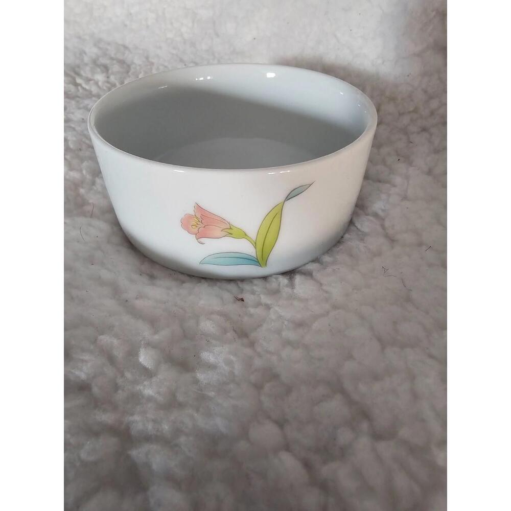 Vintage Otagiri Orchid Mist Trinket Coin Key Bowl Floral White 3.5" NO Lid Japan